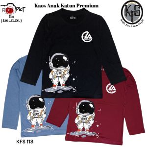 KFS 118 Atasan Baju Anak Kaos Astronout Luar Angkasa Kuning Mas Katun Laki-laki Perempuan Lengan Panjang 1 Tahun Sampai 10 Tahun