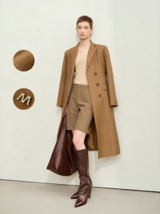 AMII | Notch Collar Pure Wool Coat with Metal Decorative Details Concealed Front Closure Cinched Waist
