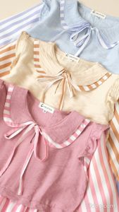 Isha Azizah - Baju Gamis Muslim Anak Perempuan 2-12 Tahun Lengan Panjang Motif Salur Korean Style