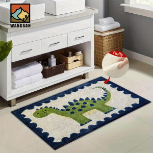 VIKAMA Cartoon Dinosaur Entry Mat Anti-Slip Entrance Floor Mat Soft Short Pile Childrens Room Carpet Home Decoration