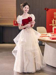 Elegant plus Size Wedding Dress for Bride High Waist Bubble Sleeve Princess Style Long Gown with Belt And Flower Details