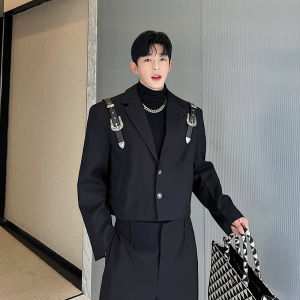 Short Tailored Mens Suit Jacket Metal Buckle Design Cool And Handsome Style Korean Version Youth Popular Long Sleeve Outerwear