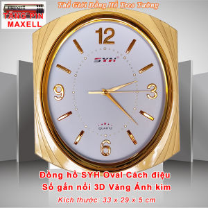 Đồng Hồ SYH Oval Cách Điệu Màu Vàng Kim Tuyến Số Nổi 3D – Bảo Hành 1 Năm Tặng Pin Maxell