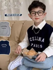 Boys Knitted Vest Elastic Sleeveless Woolen Sweater Baby Childrens Cardigan Thermal Wear Casual Style Spring Autumn Season