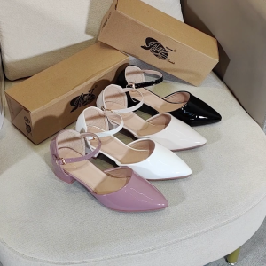 [FA] summer fashion 1 inch heel 3.5cm pointed toe glossy leather  high heels womens shoes