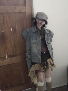 Buwan Studio American Retro Heavy Design Washed Folded Shoulder Short Jeans Jacket Womens Fashion Commute Style Bubble Sleeve