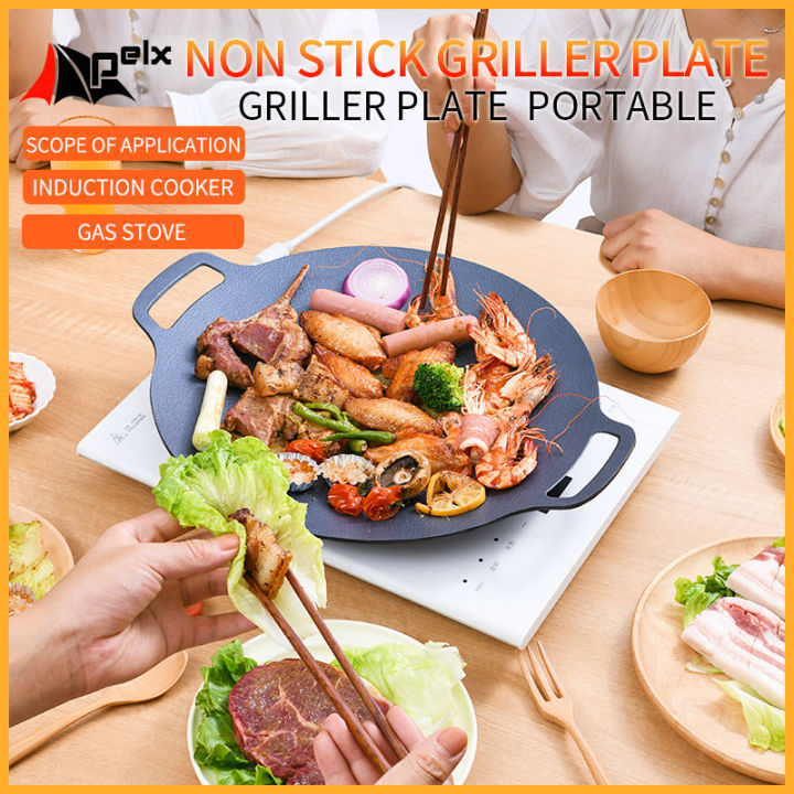 Grill Pan Non Stick Size 34cm Portable grill plate Outdoor Camping Frying  pan BBQ Plate Lazada PH