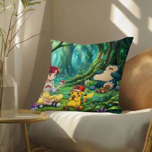 Bandai | Pokemon Cute Monster Anime Plush Pillow Cover Soft Short Plush Cushion Cover For Sofa Bedroom Living Room Decor Gift