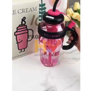 HOMYNEST Botol Minum Motif Ice Cream Dengan Gagang dan Sedotan Silikon Jumbo Ukuran 1400ml