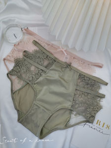 Quần Đùi Ren Lưng Cao Gợi Cảm Cho Nữ Màu Nguyên Chất Phong Cách Retro Quần Lót Lụa Sữa Rỗng Tam Giác Quần Đùi Màu Đen