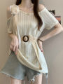 plus Size Bohemian Short Sleeve T-Shirt Women's Summer Slimming Top Meat Covering Design Sense Loose Fit Princess Style. 