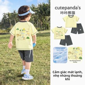 CUTEPANDAS | Bộ Quần Áo Hè Đẹp Cho Bé Trai Có Hình Cartoon Áo Tay Ngắn và Quần Short 2 Mảnh