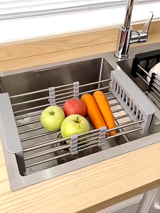 【SKIT SG】Retractable Sink Drainer Basket Stainless Steel Kitchen Dish Drying Rack Fruits Vegetable Basket Stainless Steel Kitchen Sink Rack / Extendable Dish Drainer / Dish Drying Rack