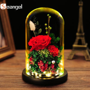 Seangel Valentines Day Gift Preserved Flowers for WomenRed Rose with lights for Christmas New yearsAnniversary Birthday Thanksgiving 情人节红玫瑰礼物