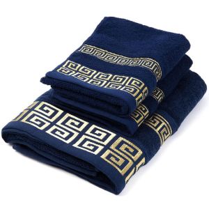 100% Cotton Embroidered Towel Set of 3Hotel Bath Towel 1 Bath Towel 2 Hand Towels Extra Thick Bathroom Towel Blue White Brown