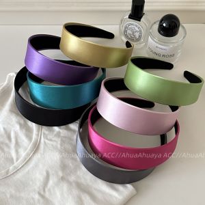 Fashionable Retro Cool Girl Colorful Silk Flat Simple Pink Purple Hairband No Sponge Hair Hoop Korean Style Fresh out Jewelry