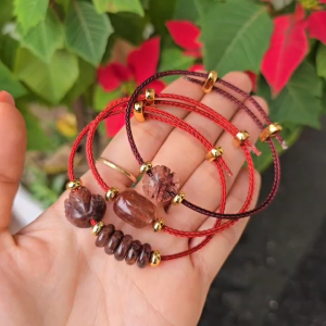 Q2352 Vòng lu thống ngũ điếu cỏ 4 lá hồ ly Thạch Anh Tóc Đỏ dây cáp 3 mẫu xinh Hỏa và Thổ - Phong Thuỷ TUDO P