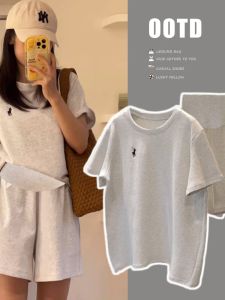 Summer New Arrival Thin Short Sleeve round Neck Casual Sportswear Set for Pregnant Women Breathable Comfortable Cotton Ensemble