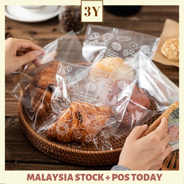 3Y 100pcs Transparent Bread Plastic Bag Self Adhesive Bag For Bakery