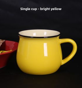 Vibrant Yellow Pink Ceramic Coffee Cup with Lid Spoon Creative Breakfast Mug Milk Cup Glazed Surface American Style Solid Color