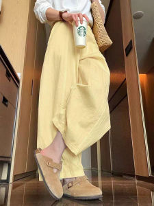LANMENGYA | Yellow Linen Wide Leg Pants Summer Lightweight Comfortable Loose 9/10 Length