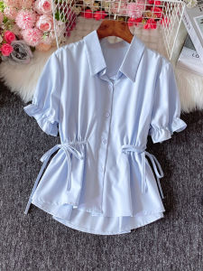 Áo Sơ Mi Nữ Dáng Rộng Phong Cách Hàn Quốc 2023 Có Nơ Thắt Lưng Eo Và Che Bụng Giúp Thon Gọn Áo Thun Cổ Polo Tay Ngắn Mùa Hè