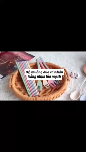 Bộ Muỗng Đũa cá nhân ST GROUP bằng nhựa lúa mạch màu pastel phong cách vintage Bắc Âu Hộp 3 Món Đũa Muỗng Nĩa chịu nhiệt cao an toàn tiện dụng