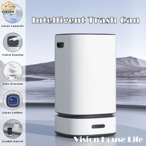 Vision 13L Fully Automatic Packaging Trash Can with Removable Bucket Stainless Steel Intelligent Garbage Can Household Touchless Wastebasket For Living Room Bathroom Office Smart Motion Sensor Waste Bin (Silver/White)