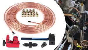 Car 25Ft 3/16" OD Copper-Plated Brake Line Pipe Tube With Double Flaring Tool Tubing Cutter 16PCS Tube Nuts Repair Kit