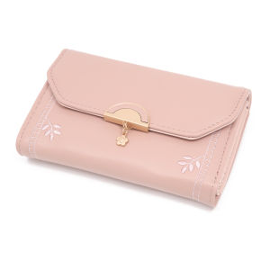 กระเป๋าหนัง PU ของผู้หญิงกระเป๋าใส่เหรียญออกแบบใบความจุสูงกระเป๋าสตางค์ขนาดกลางใหม่