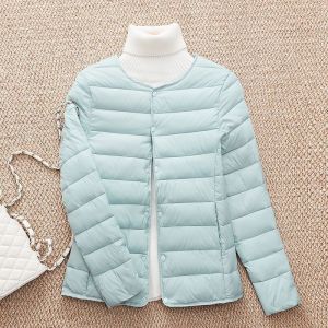 Womens Slim Fit Lightweight down Cotton Jacket Pure Color Inner Wear Short Style No Collar Autumn Winter New Arrival Versatile