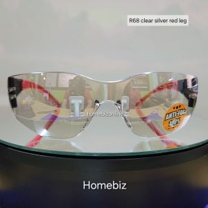 Action Eyewear รุ่น R68B Clear Silver Red Leg แว่นตานิรภัย แว่นใส2020 แว่นใสกันUV แว่นขี่จักรยาน แว่นตากันลม กันฝุ่น กันน้ำลาย