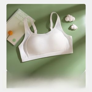 Summer Thin Ice Silk Sports Bra for Girls Student Exercise Vest Sweet Style Cotton Lined Full Cup No Steel Ring Fixed Strap