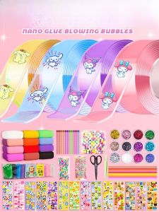 Nano Tape Bubble Blowing Full Set Glitter Dust Childrens Toy Girls Blowable Bubble Tape Complete Kit Sparkling Fun for Kids