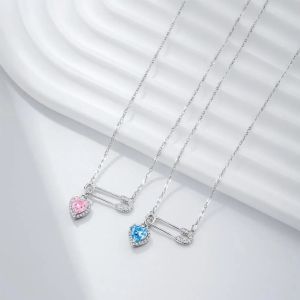 NAMSHEVA Love Pendant Pin Necklace Clip Safety Necklace Fashion Zircon Jewelry Women