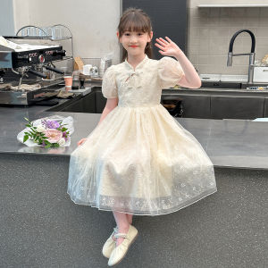 Princess Style Girls Cheongsam Dress Spring Autumn New Fashion National Trend Childrens Clothing Anneyol Brand A-Line Skirt