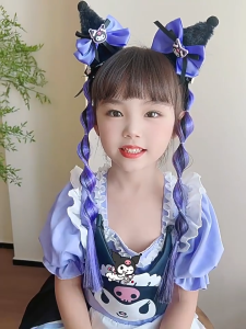 YOUJ Black Purple Kuromi Hairpin Wig for Girls Children Elastic Durable Headdress