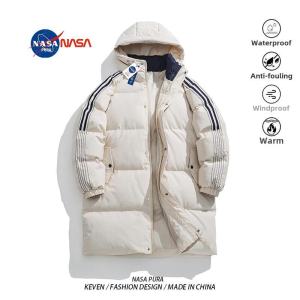 NASA Collaborative Mid-Length down Jacket Mens Winter New Style Thickened Warm Outerwear Coat Youth Modern Style Zipper Closure