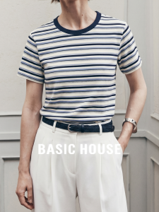 Basic House | Contrast Stripe Round Neck Regular Shoulder Youthful T-Shirt