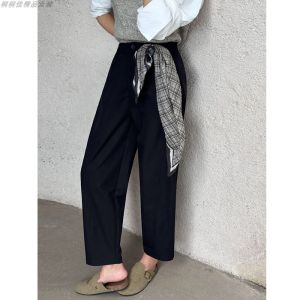 TongTongJia Casual Nine-Piece Womens Pants Thin Material Loose Slimming Harlan Commute Anti-Wrinkle Spring 2025 Polyester Fiber