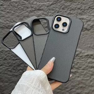 Carbon Fiber Pattern Ultra-Thin Frameless Semi-Enclosing Simple Design Large Opening Hard Case