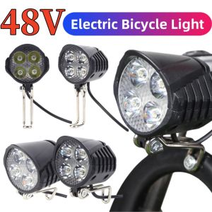 48V E-Bike Horn Light High Power Electric Bicycle Scooter LED Headlight Front Lamp Waterproof Outdoor Cycle Biking Accessories