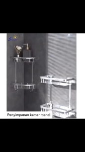 Rak Kamar Mandi 2 Susun Tingkat Aluminium WC Dinding Dapur Serbaguna Tingkat Segi 4 Kotak