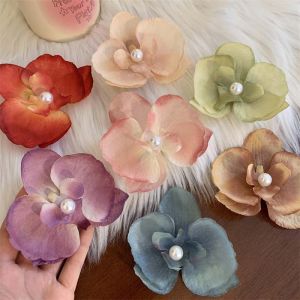 Tooyoo Gradient Butterfly Orchid Pearl Hair Clip Super Fairy Flower Women Headdress Fresh Bangs Clip
