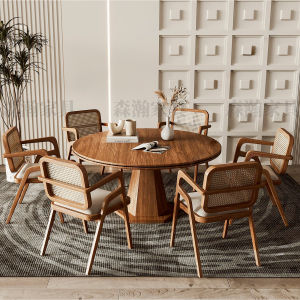 Jiji Style Dining Table Combination 4-6 Household Dining Room Dining Table Ash Wood round Table Accessible Luxury Dining Table Raw Wood Table