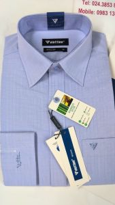 [Việt Tiến] Áo Sơ Mi Dài Tay - Regular (Suông) - Vạt Bầu - Kẻ ô màu xanh da trời