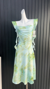 Korean summer beach elegant green floral dress for woman casual fitted dress plus size 2xl