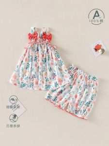 Girls Summer Cotton Set Thin Strap Shorts Pure Cotton Lightweight Baby Clothes Two-Piece Ensemble Casual Wear for Ages 6-24 Months