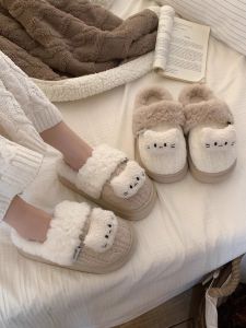 รองเท้าแตะผ้าฝ้ายลายแมวสุดน่ารัก รองเท้าแตะพื้นหนาสำหรับใส่ในบ้านในช่วงฤดูหนาว สวมใส่สบาย ระบายอากาศได้ดี รองเท้าแบบสวมสบาย