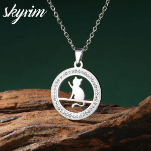Skyrim Vòng cổ nữ mặt dây chuyền mèo dễ thương thép không gỉ Titan Vòng cổ dây chuyền trang sức thời trang